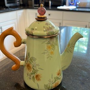 Mackenzie Childs Victoria and Richard light green floral teapot.
